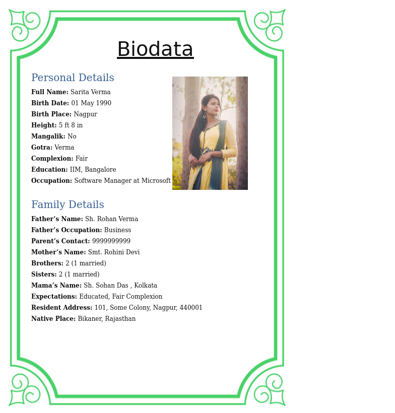 Marriage Biodata Template image